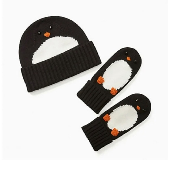 Kate Spade penguin beanie and mittens set - Picture 2 of 5